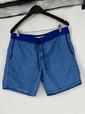 Mr.Swim Blue and Green Geometric Board Shorts